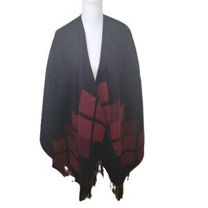 Attention Black & Red Plaid Print Cozy Warm Blanket Cape One Size